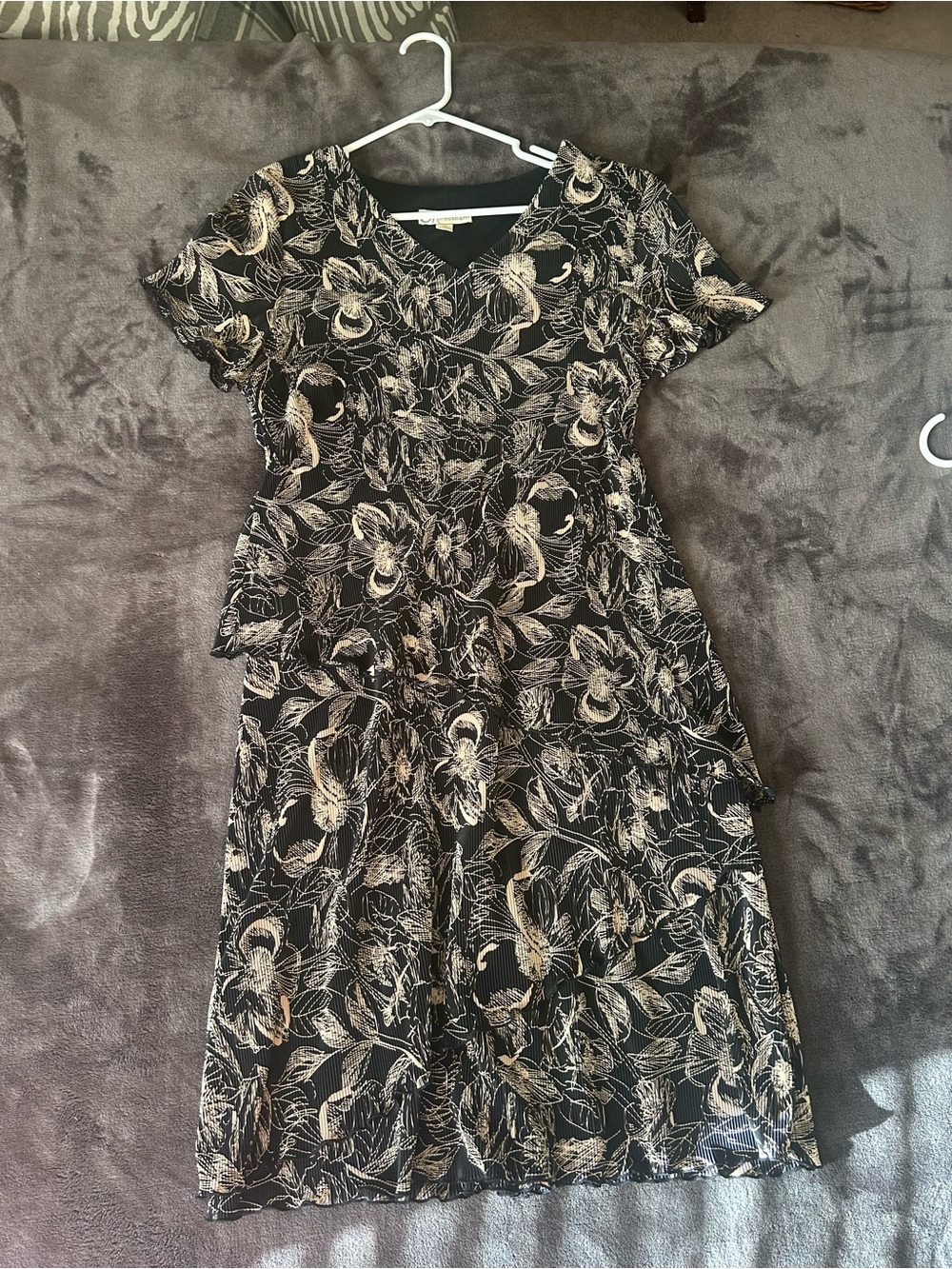dressbarn Black Midi Dress with Gold Floral Pattern